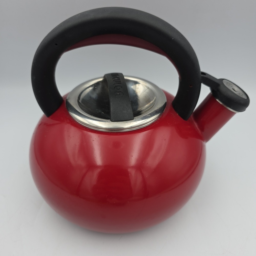 Circulon 1.5 Qt Stovetop Whistling Tea Kettle Red Enamel Q18T